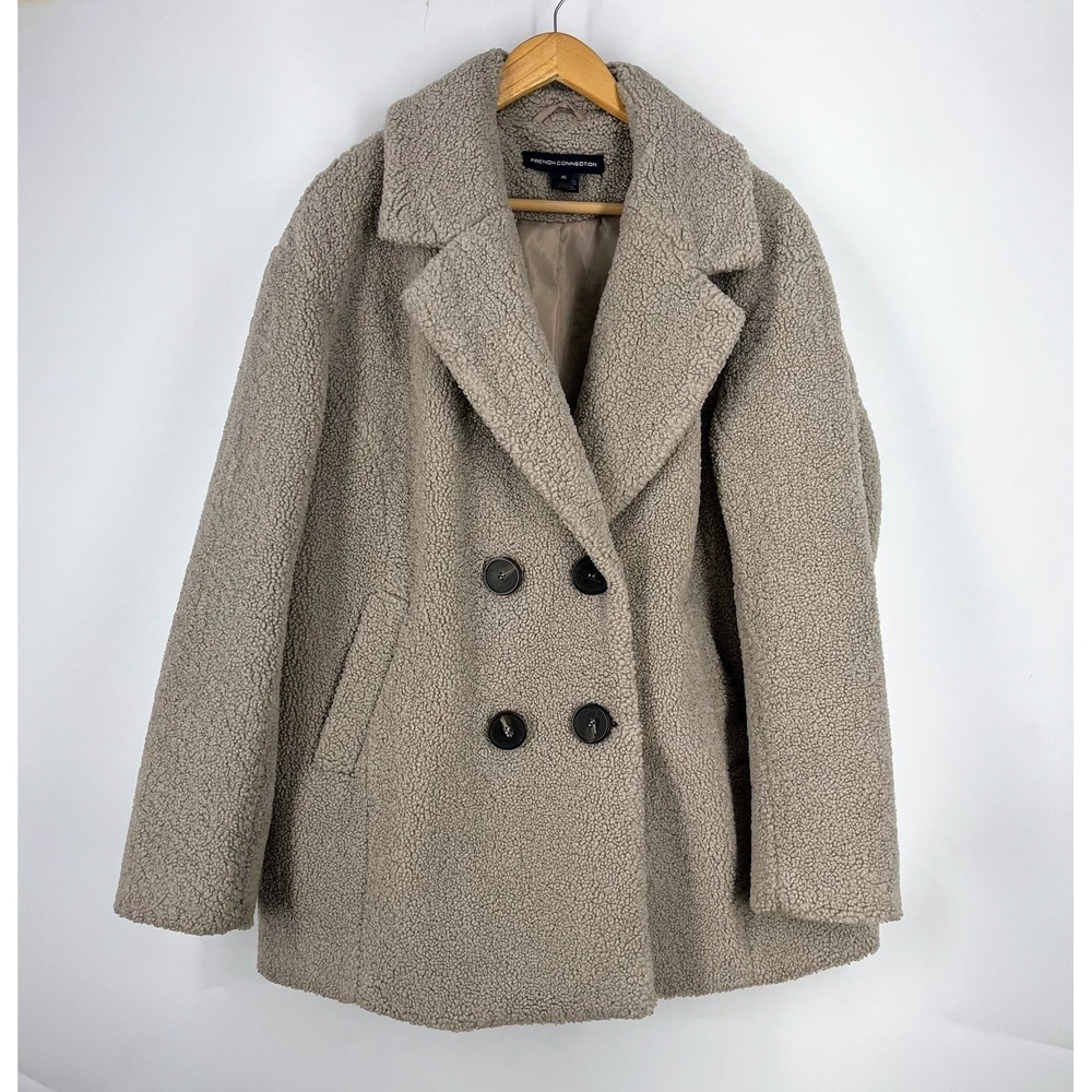 French Connection Womens Teddy Coat Double Breasted Faux Shearling Size‎ XL